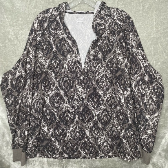 Columbia Titanium Paisley Long Sleeve V-Neck Quarter Zip Hooded Top Pockets L - Picture 1 of 9